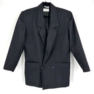 Vintage Autograph Women's‎ Plaid Double Breasted Blazer Jacket Black Blue Medium